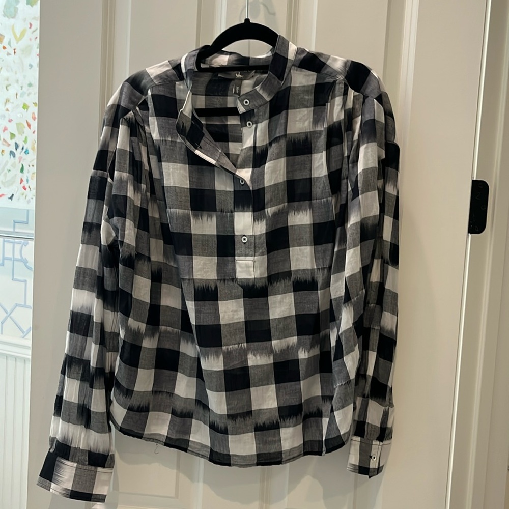 Cotelac Size 2 Made in India black and white modern plaid shirt